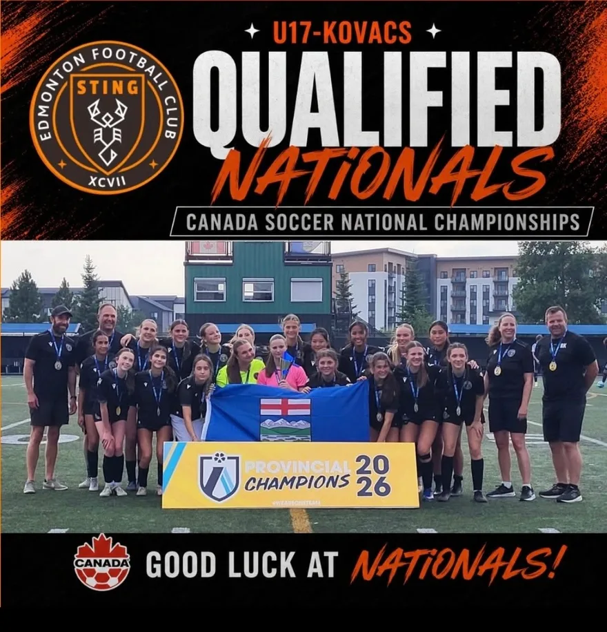 Edmonton Sting FC U17 girls, 2026 Alberta Provincial Champions, qualified for the Canada Soccer National Championships